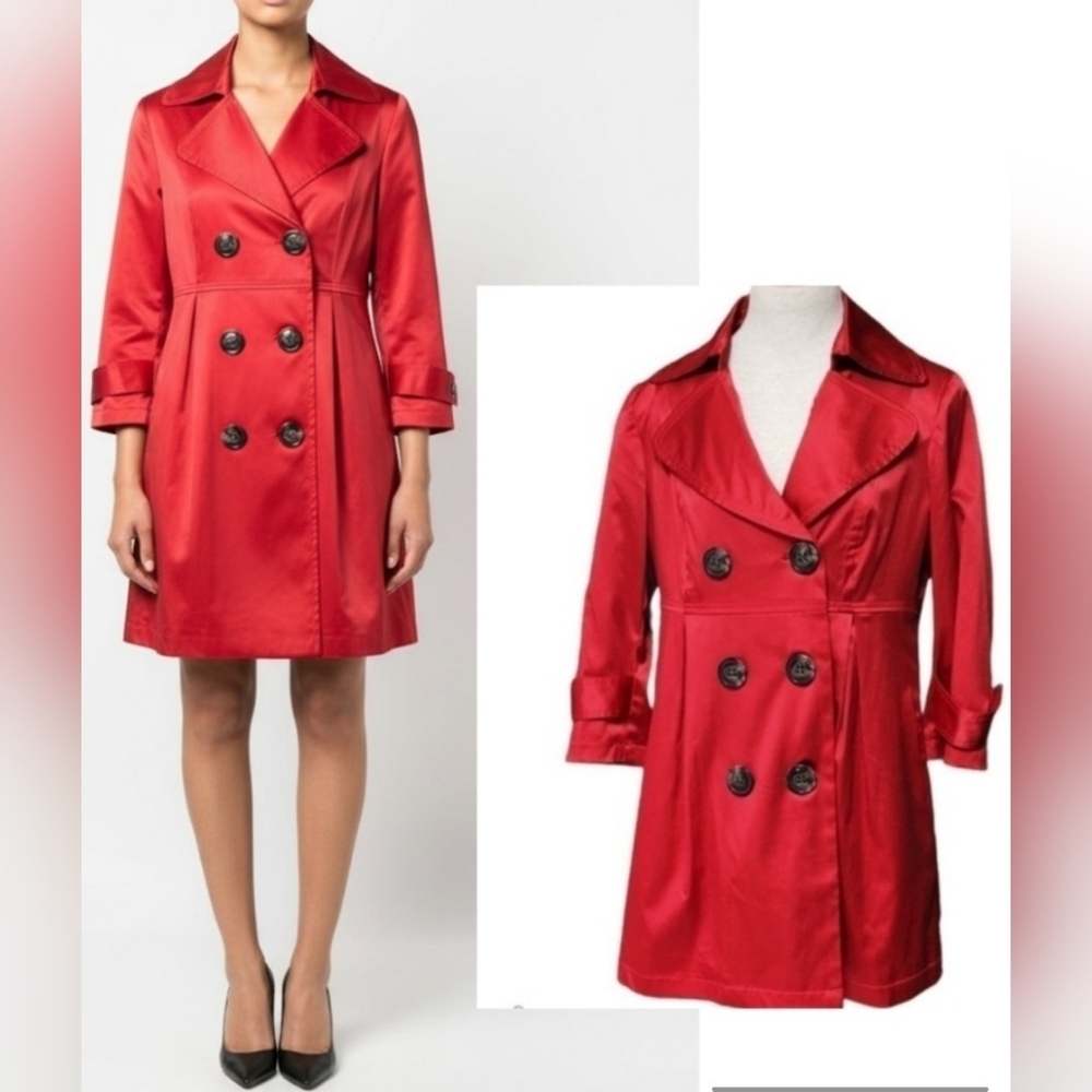 XOXO Vintage Y2K Red Double Breasted Satin Feel Peacoat Size M
